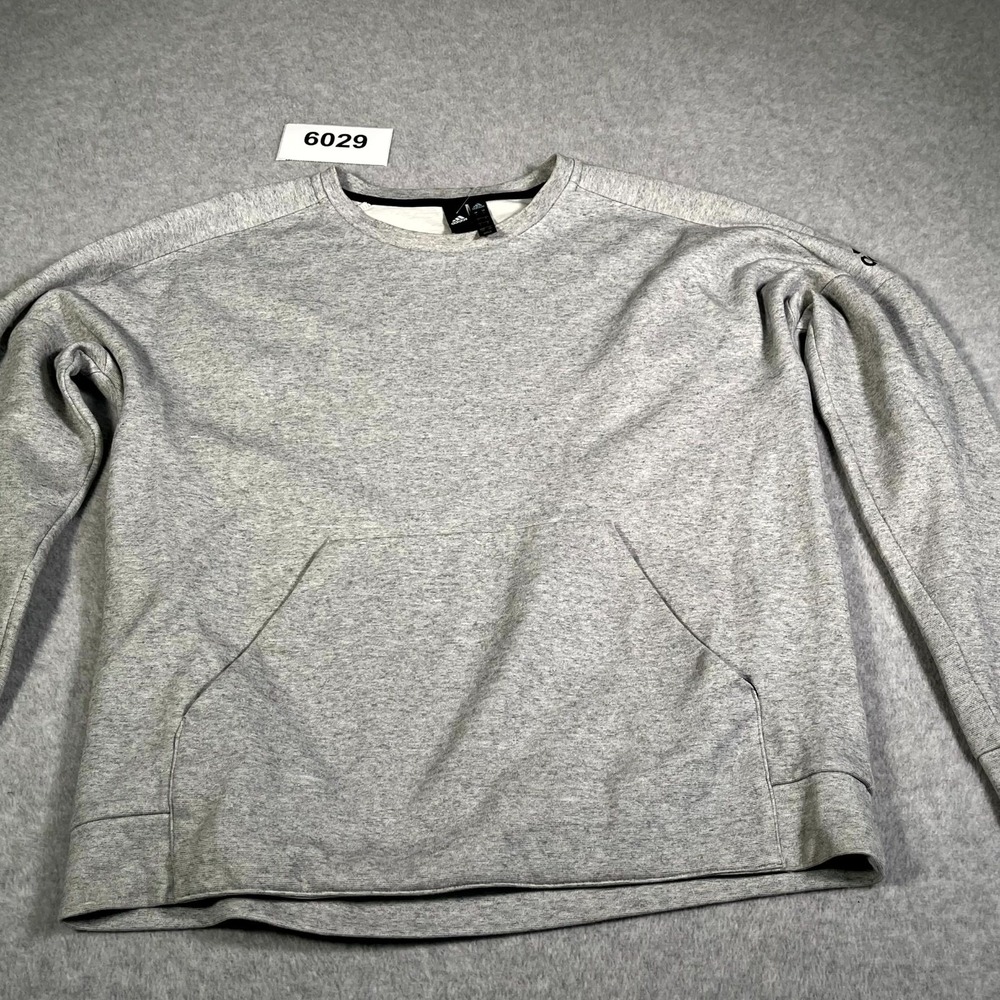 Adidas Sweatshirt Mens Large Gray Crew Neck Long Sleeve‎ Kangaroo Pocket Casual